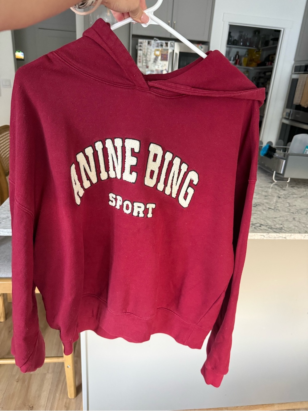 Anine Bing Maroon Pullover Hoodie with Cream Logo